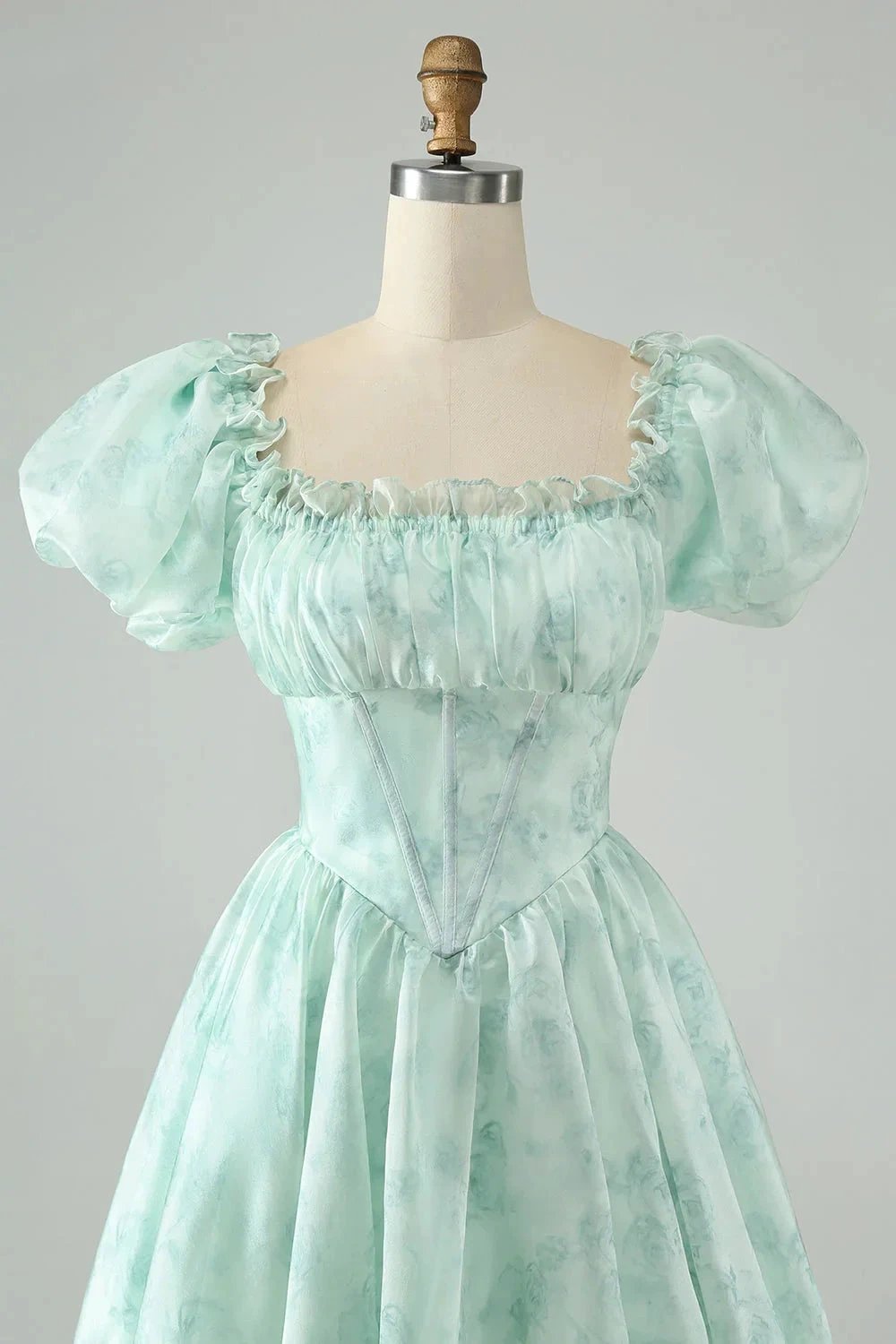 Cute Light Green A Line Square Neck Floral Short Homecoming Dress with Ruffles by WEDTREND