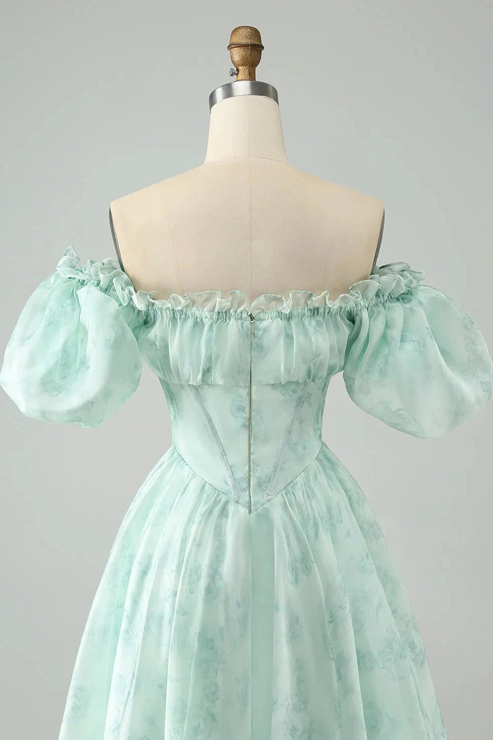 Cute Light Green A Line Square Neck Floral Short Homecoming Dress with Ruffles by WEDTREND