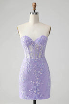 Classy Lilac Bodycon Sweetheart Corset Short Homecoming Dress with Sequins by WEDTREND