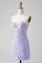 Classy Lilac Bodycon Sweetheart Corset Short Homecoming Dress with Sequins by WEDTREND