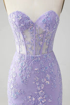 Classy Lilac Bodycon Sweetheart Corset Short Homecoming Dress with Sequins by WEDTREND