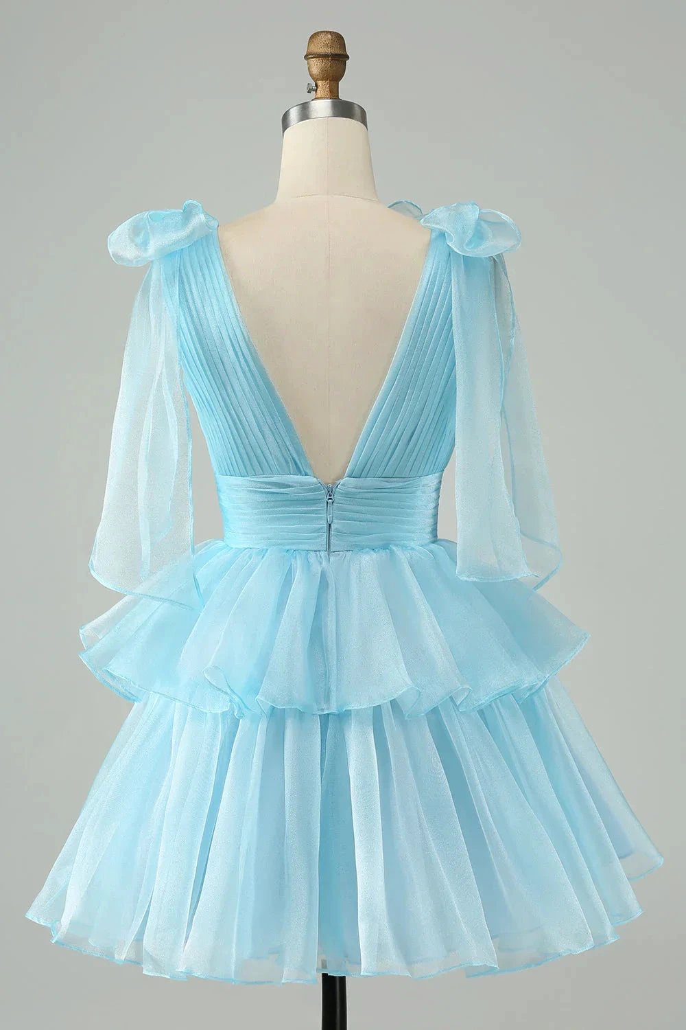 Cute Hot Pink A Line V Neck Backless Pleated Tiered Short Homecoming Dress by WEDTREND
