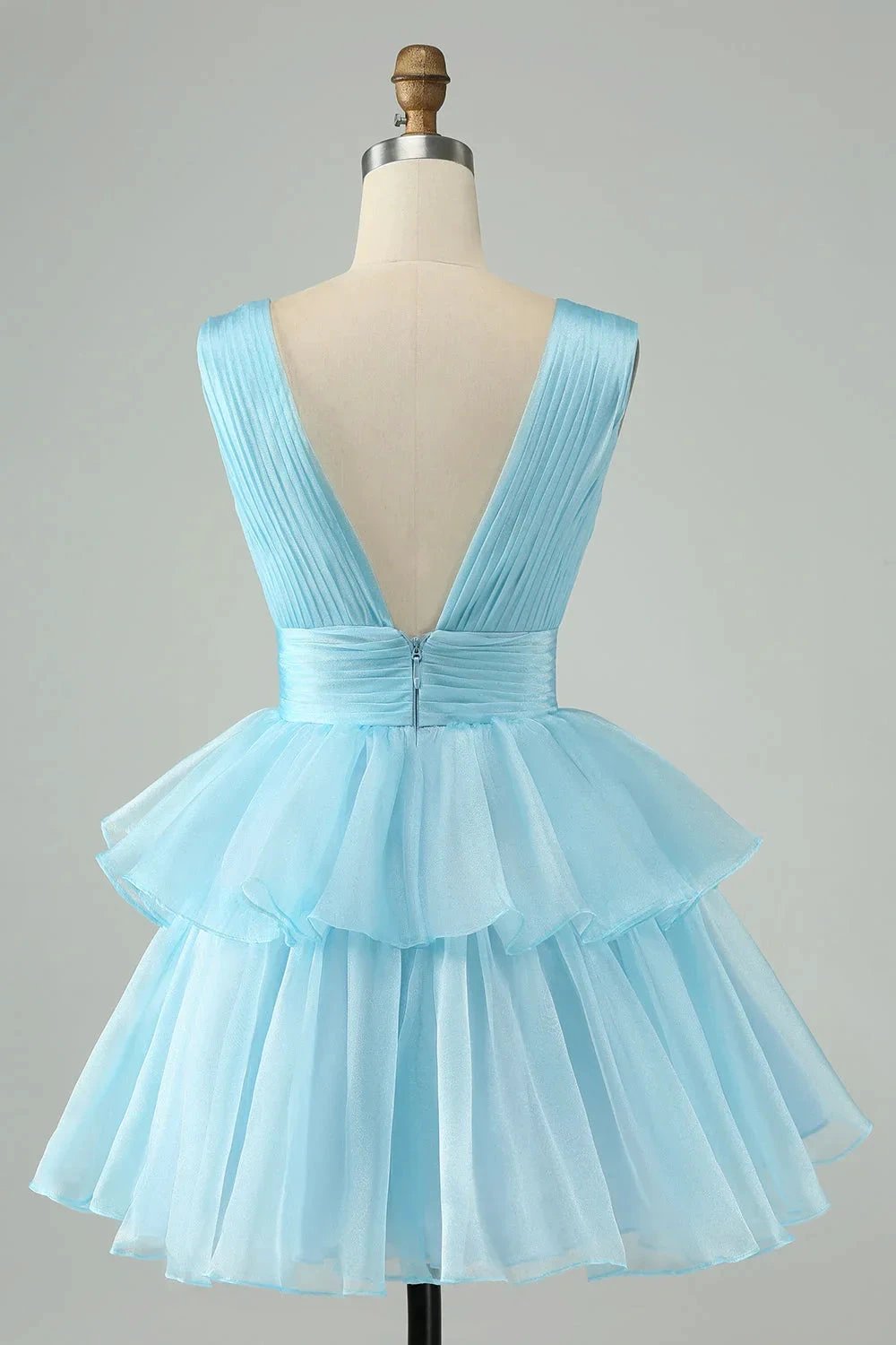 Cute Hot Pink A Line V Neck Backless Pleated Tiered Short Homecoming Dress by WEDTREND