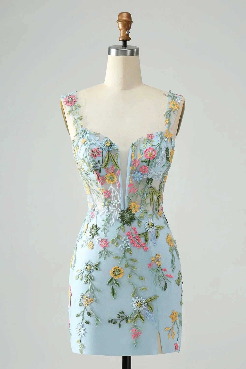 Blue Flower Mermaid Off The Shoulder Corset Short Homecoming Dress with Embroidery by WEDTREND