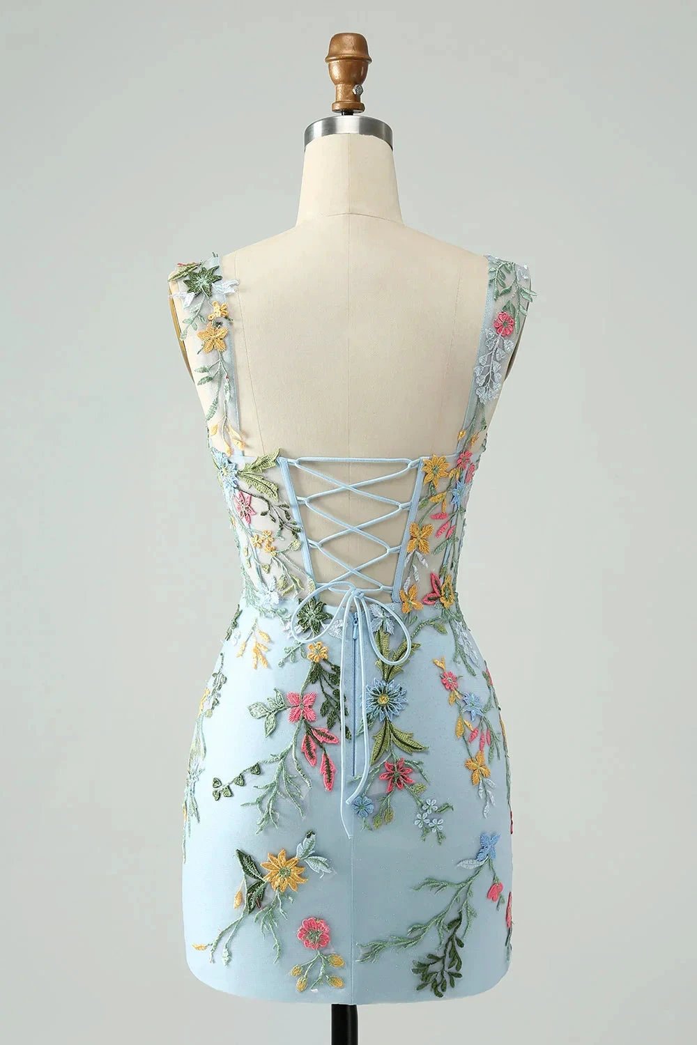 Blue Flower Mermaid Off The Shoulder Corset Short Homecoming Dress with Embroidery by WEDTREND