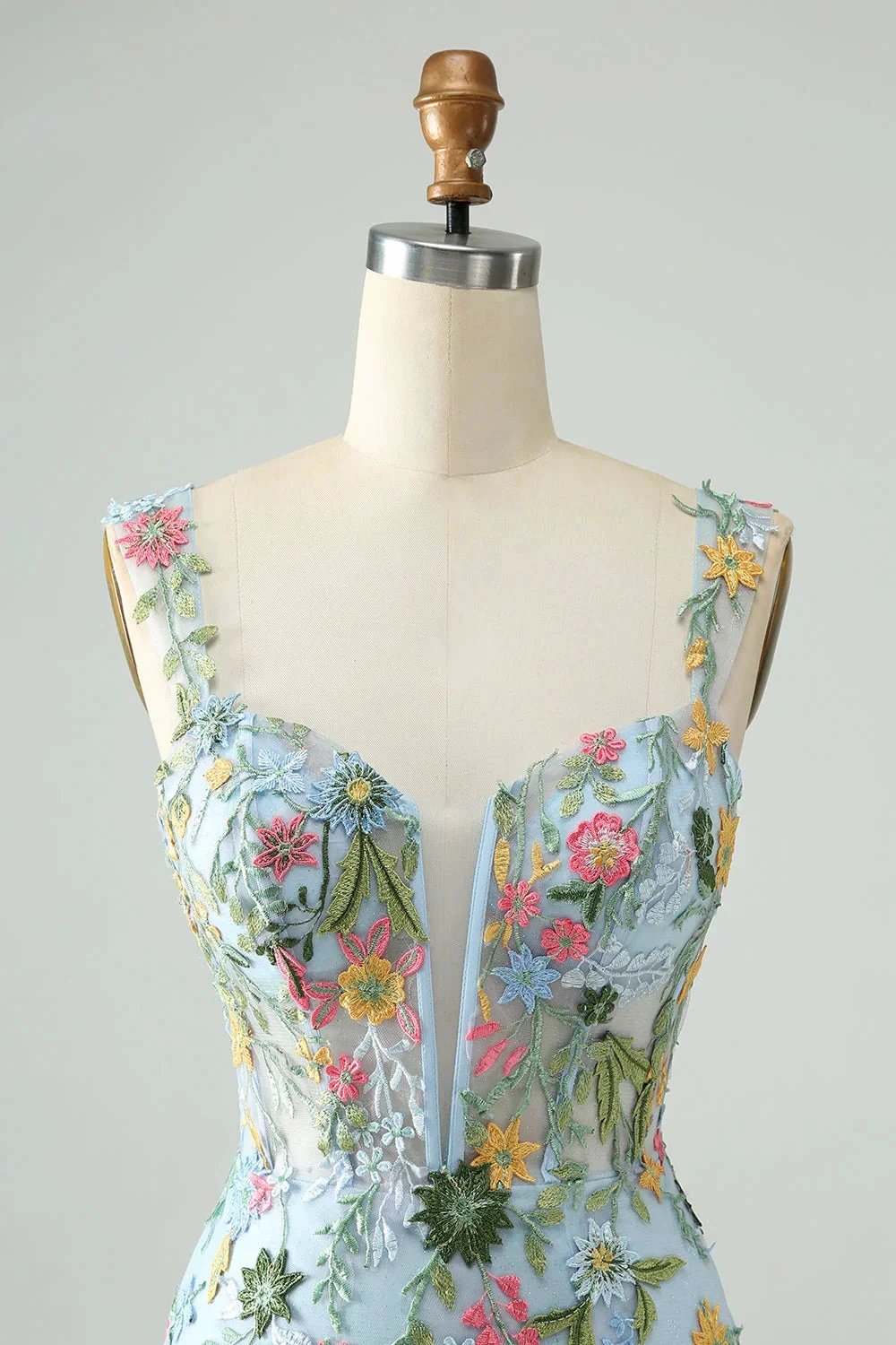 Blue Flower Mermaid Off The Shoulder Corset Short Homecoming Dress with Embroidery by WEDTREND