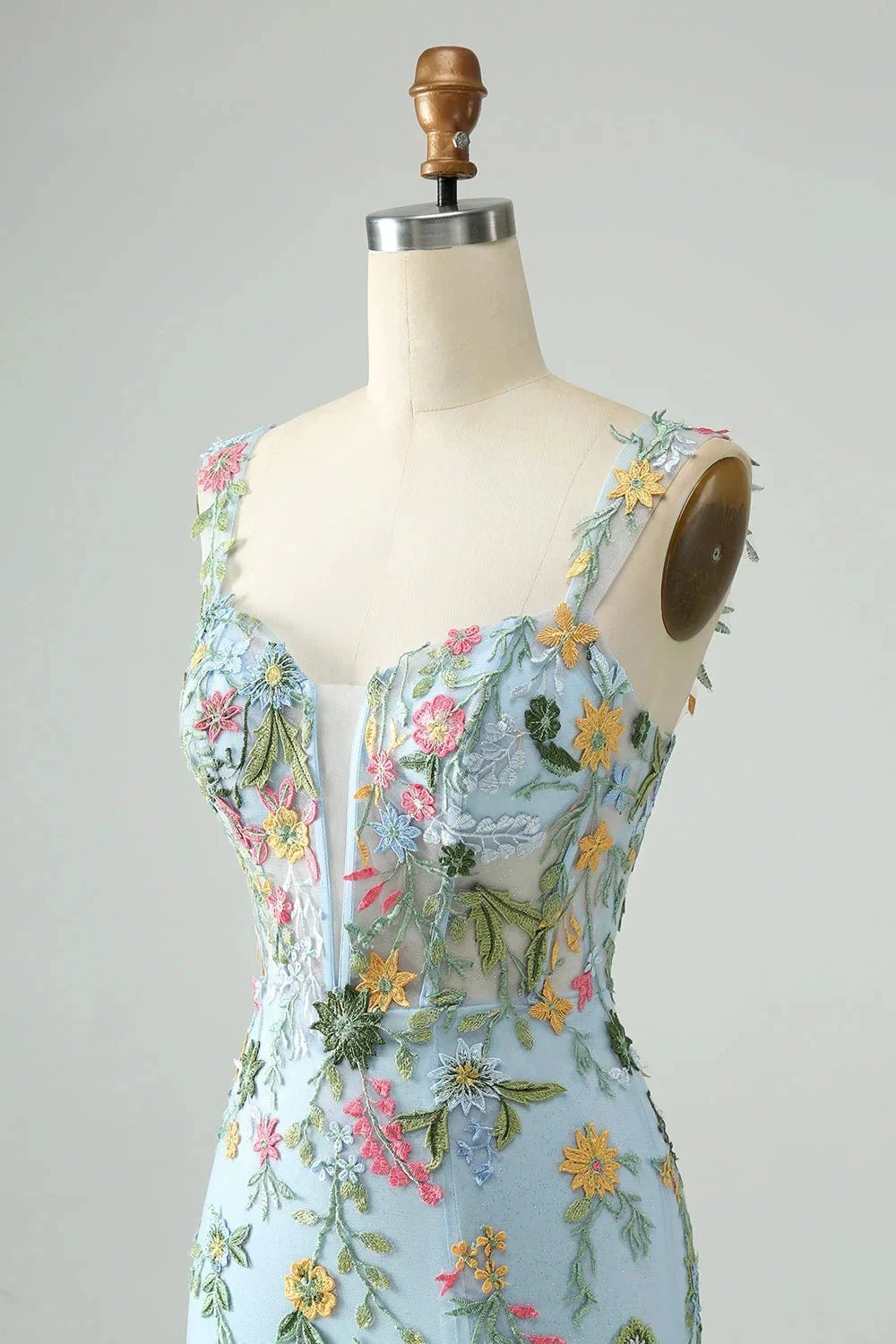 Blue Flower Mermaid Off The Shoulder Corset Short Homecoming Dress with Embroidery by WEDTREND