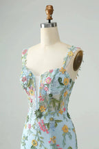 Blue Flower Mermaid Off The Shoulder Corset Short Homecoming Dress with Embroidery by WEDTREND