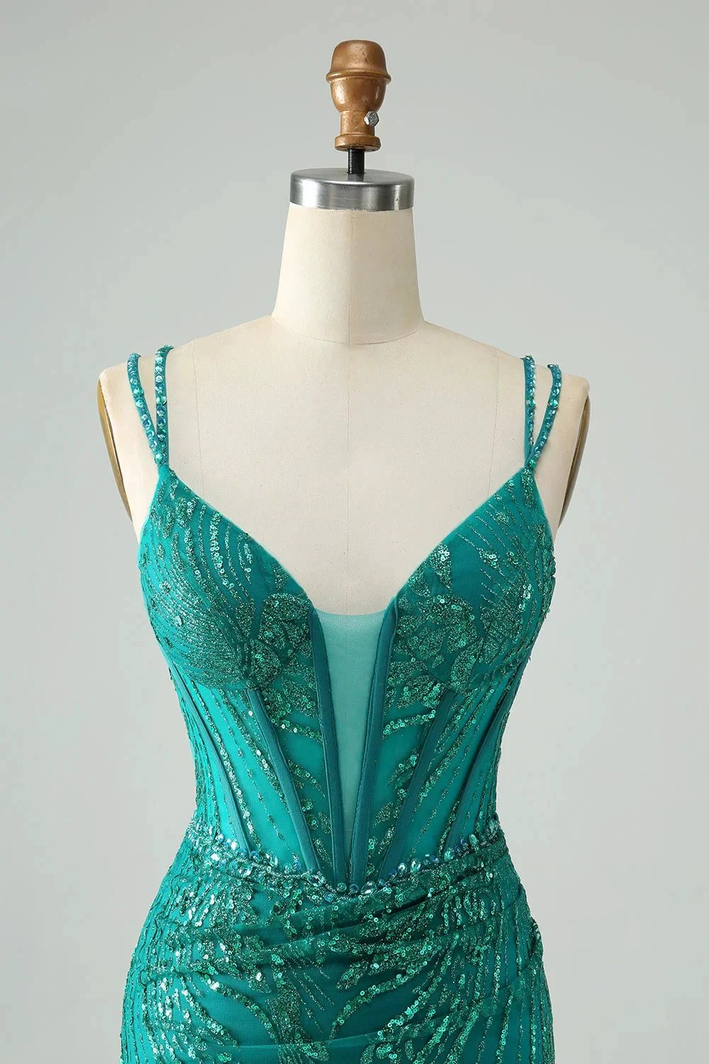 Classy Dark Green Bodycon Spaghetti Straps Corset Sequin Short Homecoming Dress by WEDTREND