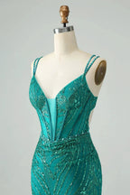 Classy Dark Green Bodycon Spaghetti Straps Corset Sequin Short Homecoming Dress by WEDTREND