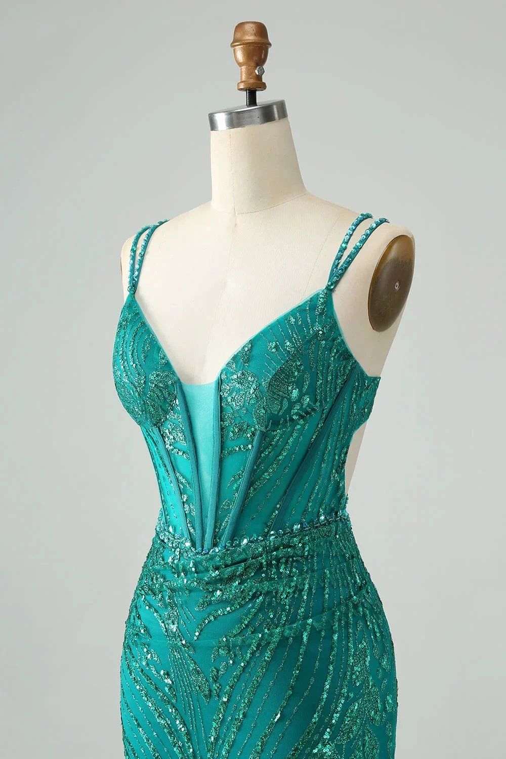 Classy Dark Green Bodycon Spaghetti Straps Corset Sequin Short Homecoming Dress by WEDTREND
