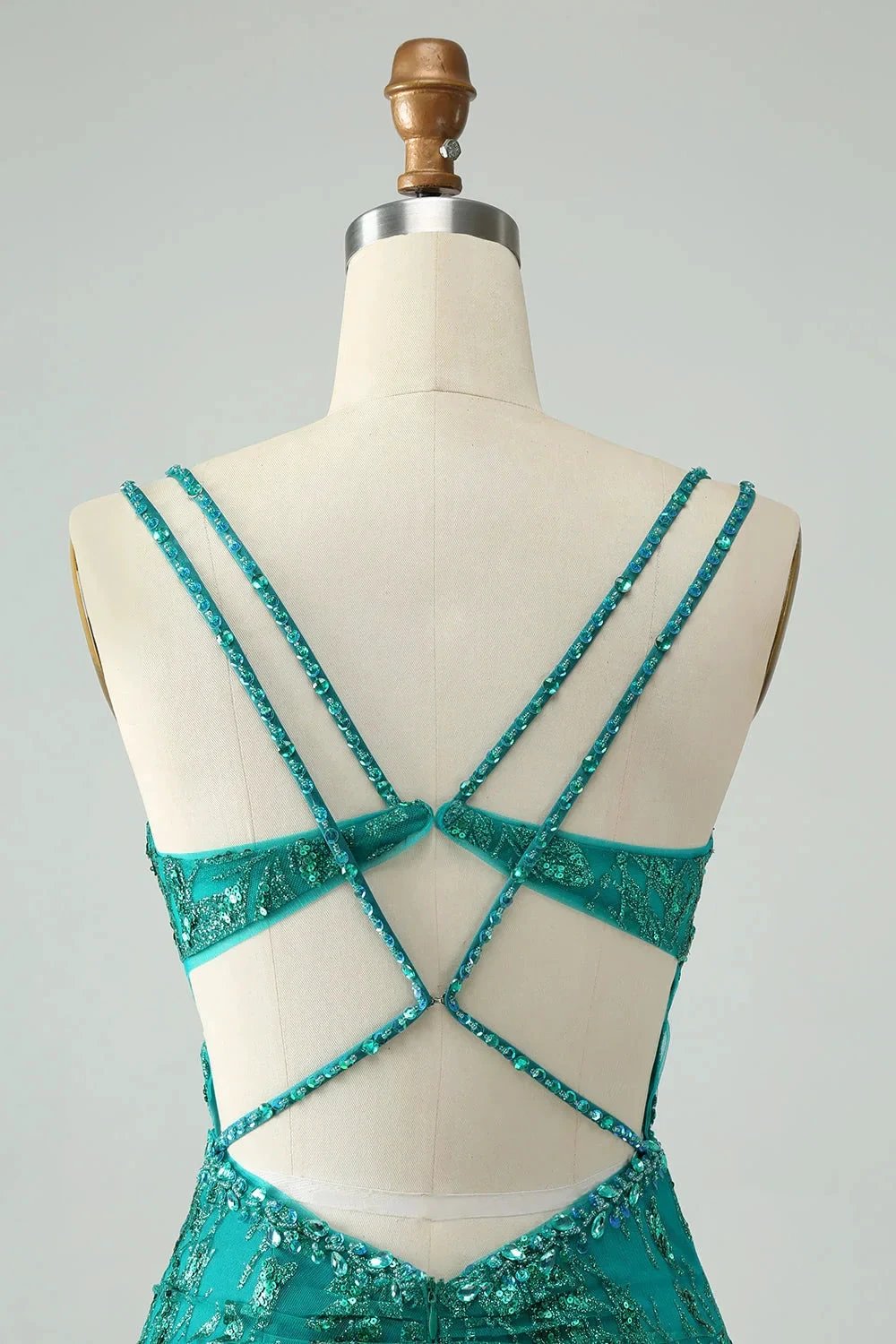 Classy Dark Green Bodycon Spaghetti Straps Corset Sequin Short Homecoming Dress by WEDTREND