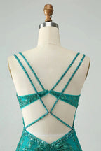 Classy Dark Green Bodycon Spaghetti Straps Corset Sequin Short Homecoming Dress by WEDTREND