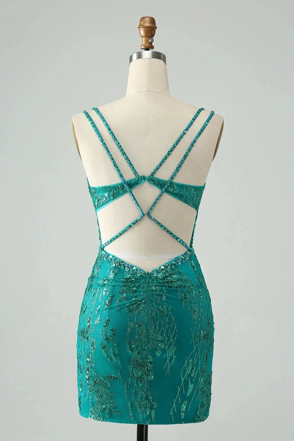 Classy Dark Green Bodycon Spaghetti Straps Corset Sequin Short Homecoming Dress by WEDTREND