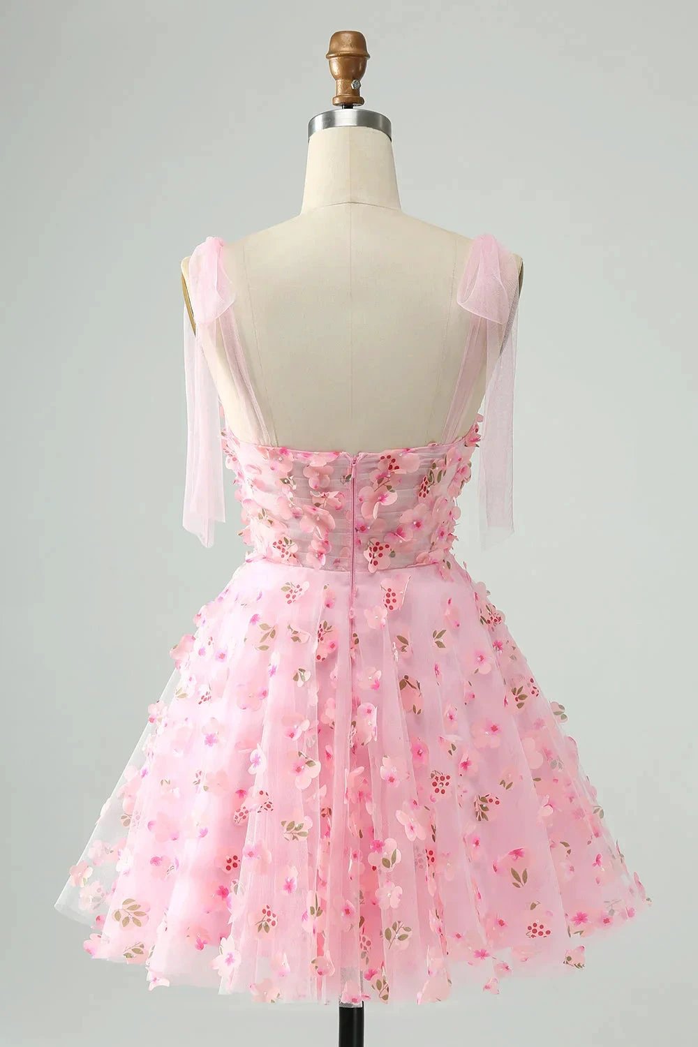 Cute Pink A Line Pearls Corset Short Homecoming Dress with Appliques Flower by WEDTREND