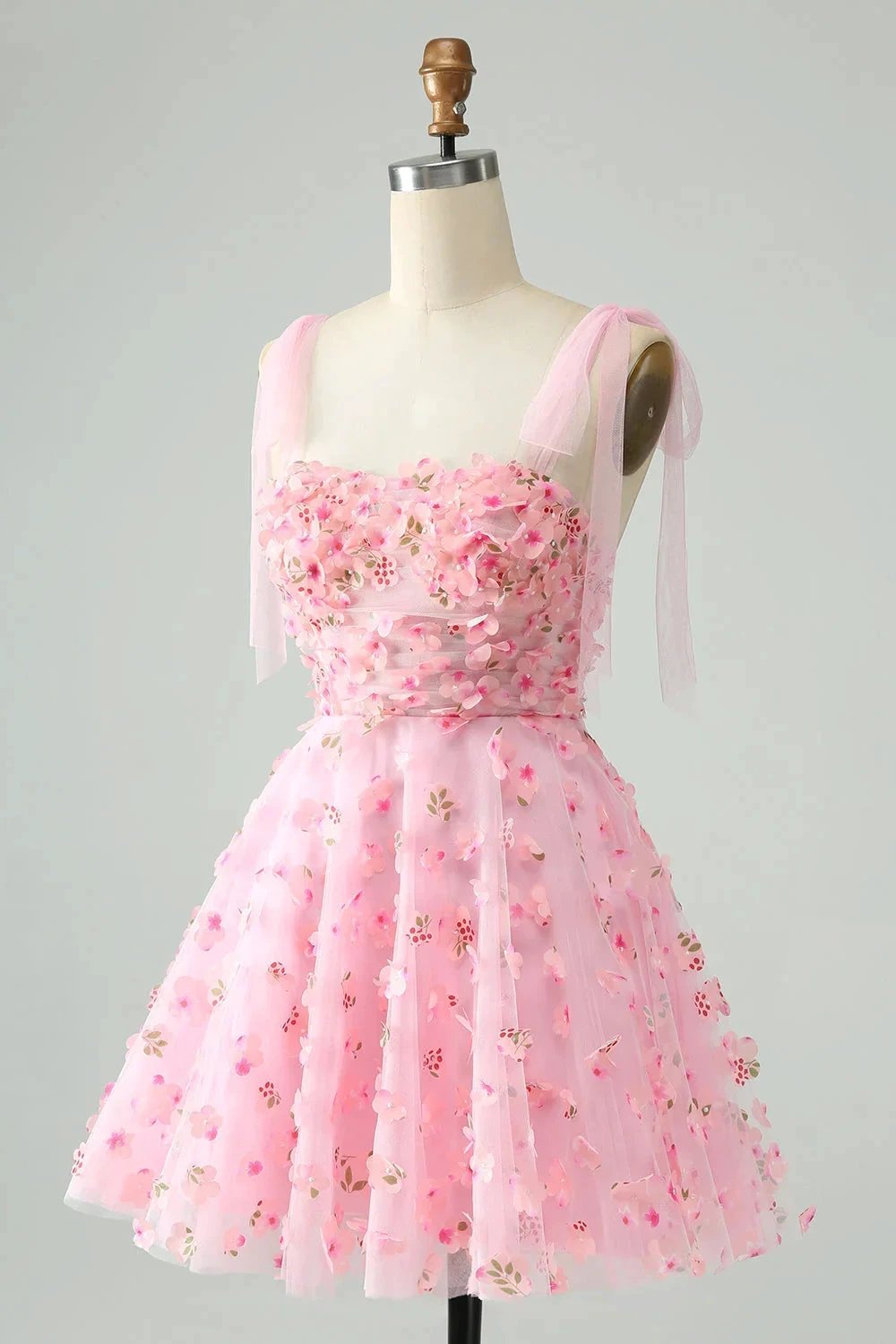 Cute Pink A Line Pearls Corset Short Homecoming Dress with Appliques Flower by WEDTREND