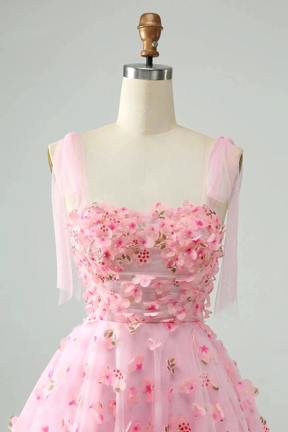 Cute Pink A Line Pearls Corset Short Homecoming Dress with Appliques Flower by WEDTREND