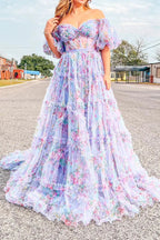 Sydney |A Line Off The Shoulder Floral Tulle Prom Dress by KissProm