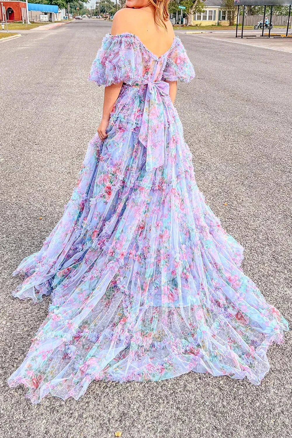 Sydney |A Line Off The Shoulder Floral Tulle Prom Dress by KissProm