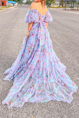 Sydney | A-Linien-Ballkleid aus schulterfreiem Tüll mit Blumenmuster