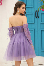 Black A-Line Corset Detachable Long Sleeves Homecoming Dress by WEDTREND