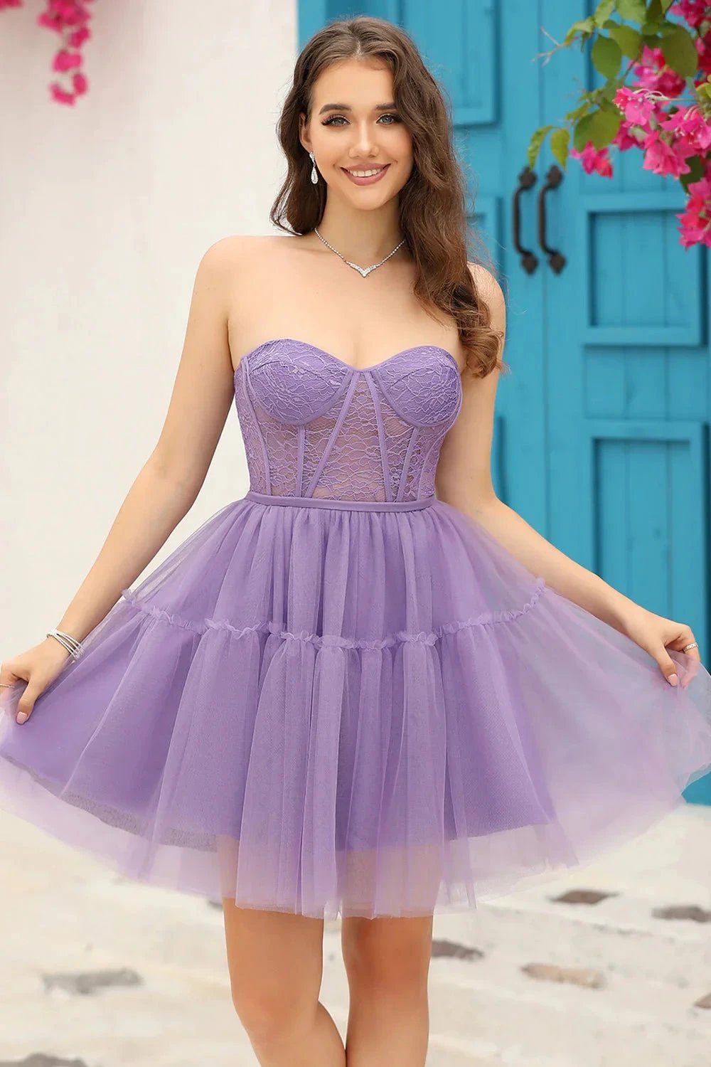 Black A-Line Corset Detachable Long Sleeves Homecoming Dress by WEDTREND