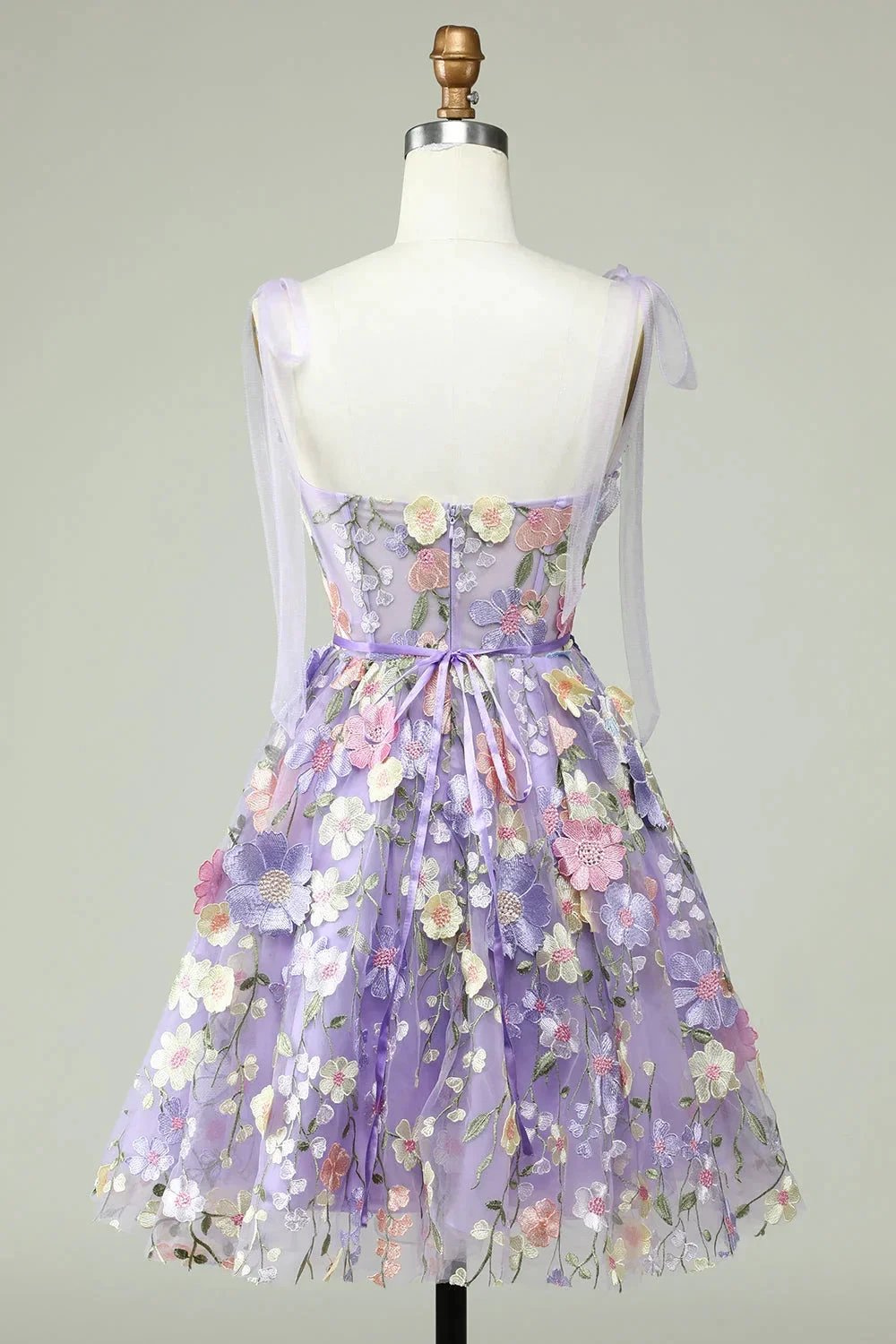 Blue A Line Spaghetti Straps Corset Homecoming Dress with 3D Flowers by WEDTREND