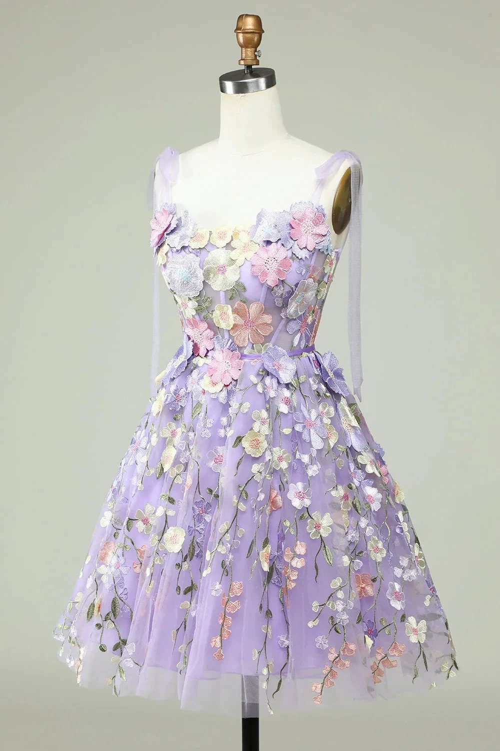 Blue A Line Spaghetti Straps Corset Homecoming Dress with 3D Flowers by WEDTREND