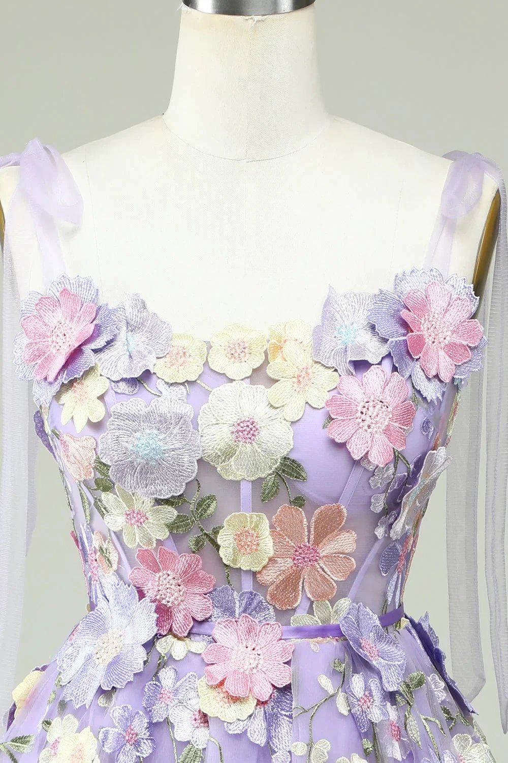 Blue A Line Spaghetti Straps Corset Homecoming Dress with 3D Flowers by WEDTREND