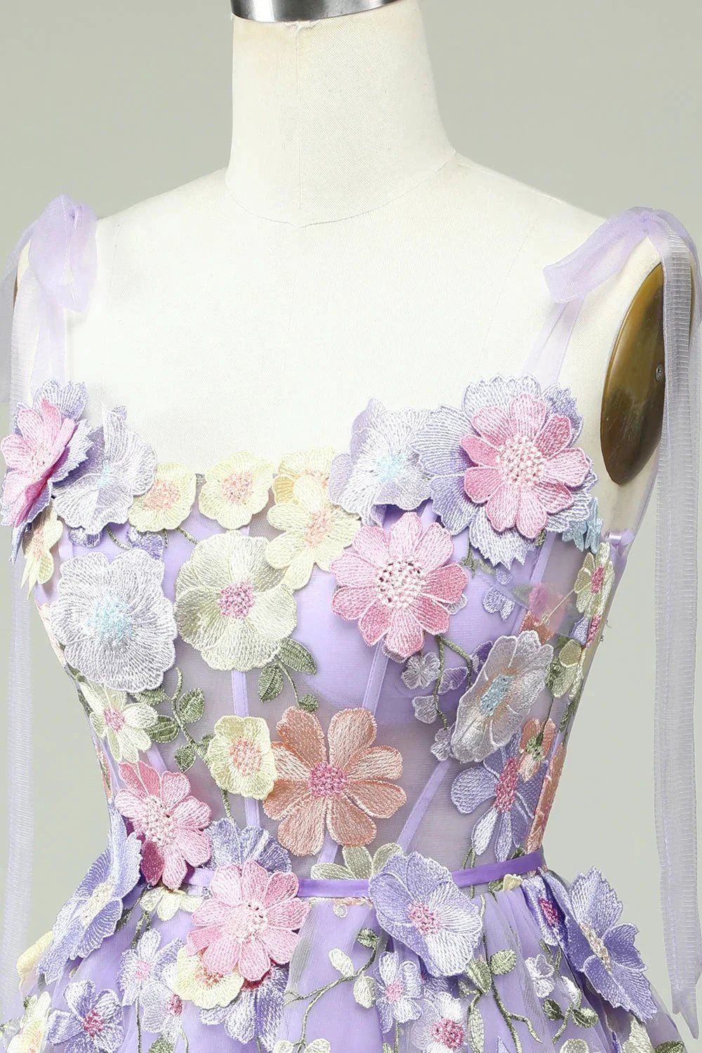 Blue A Line Spaghetti Straps Corset Homecoming Dress with 3D Flowers by WEDTREND