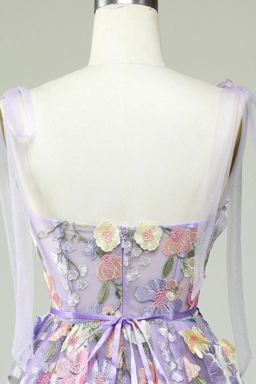 Blue A Line Spaghetti Straps Corset Homecoming Dress with 3D Flowers by WEDTREND