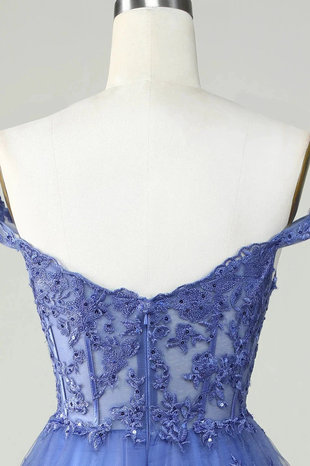Cute A Line Corset Tiered Short Dark Blue Homecoming Dress with Lace by WEDTREND