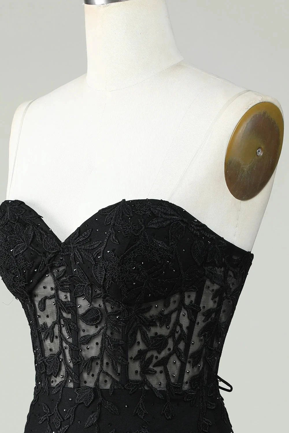 Bodycon Black Sweetheart Corset Short Homecoming Dress with Appliques by WEDTREND
