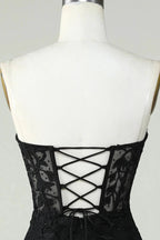 Bodycon Black Sweetheart Corset Short Homecoming Dress with Appliques by WEDTREND
