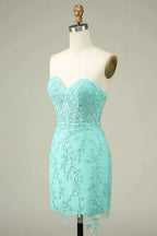 Bodycon Light Green Sweetheart Corset Short Homecoming Dress with Appliques by WEDTREND