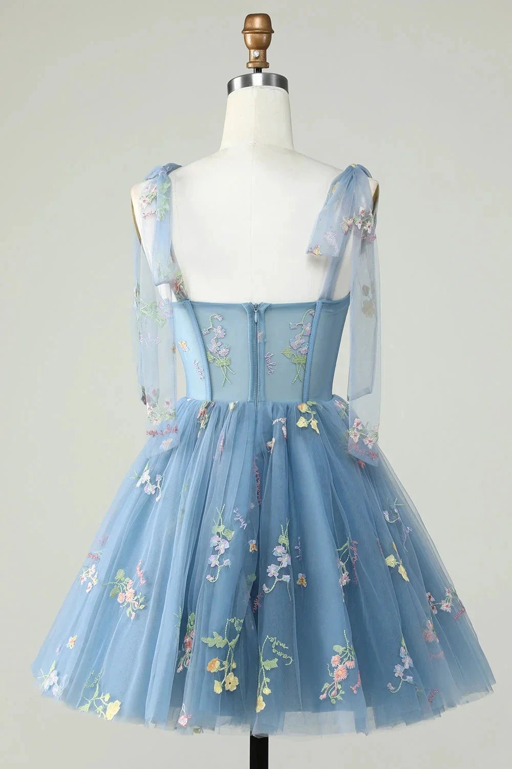 Cute Grey Blue A Line Spaghetti Straps Short Homecoming Dress with Appliques by WEDTREND