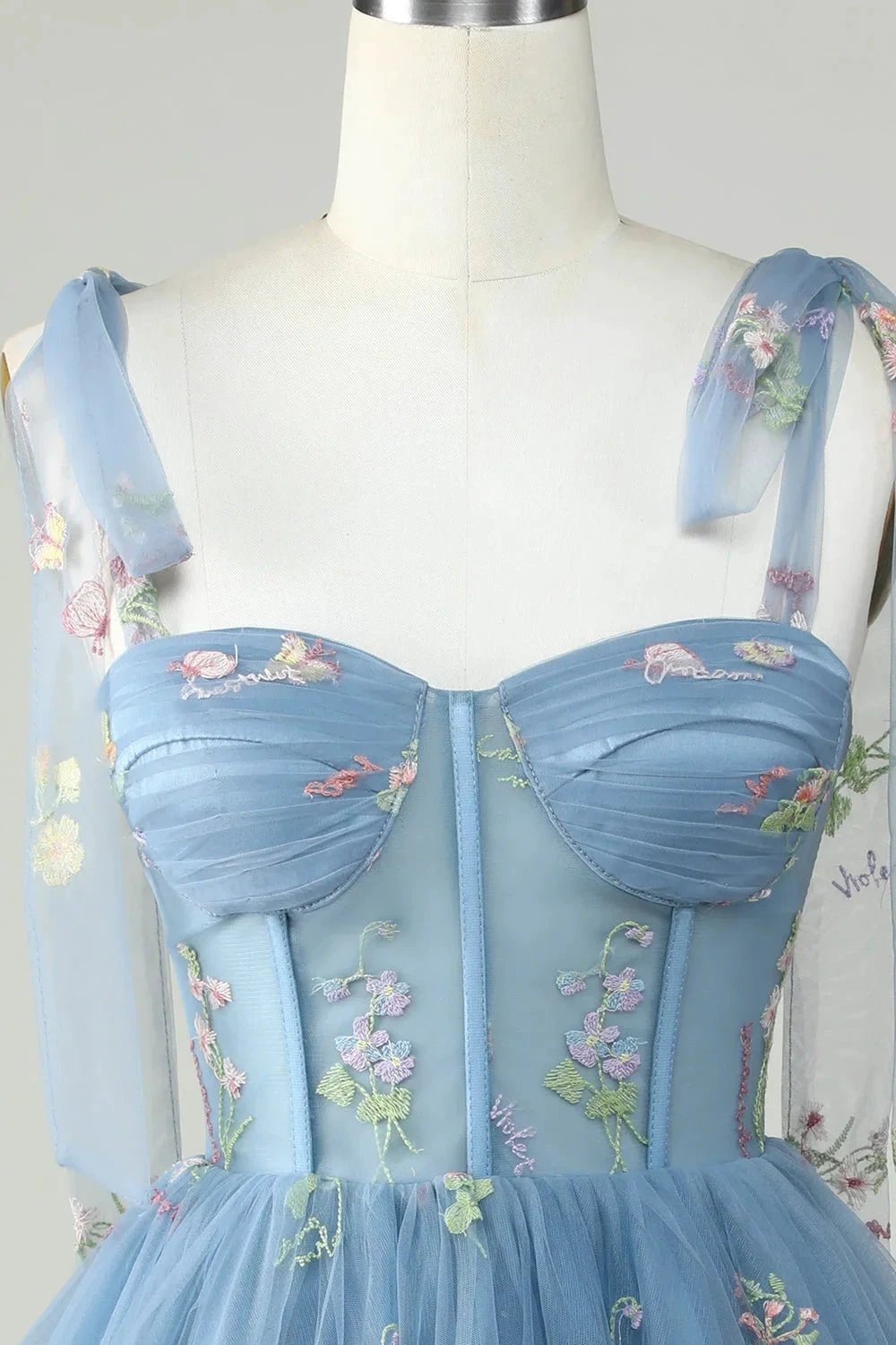 Cute Grey Blue A Line Spaghetti Straps Short Homecoming Dress with Appliques by WEDTREND