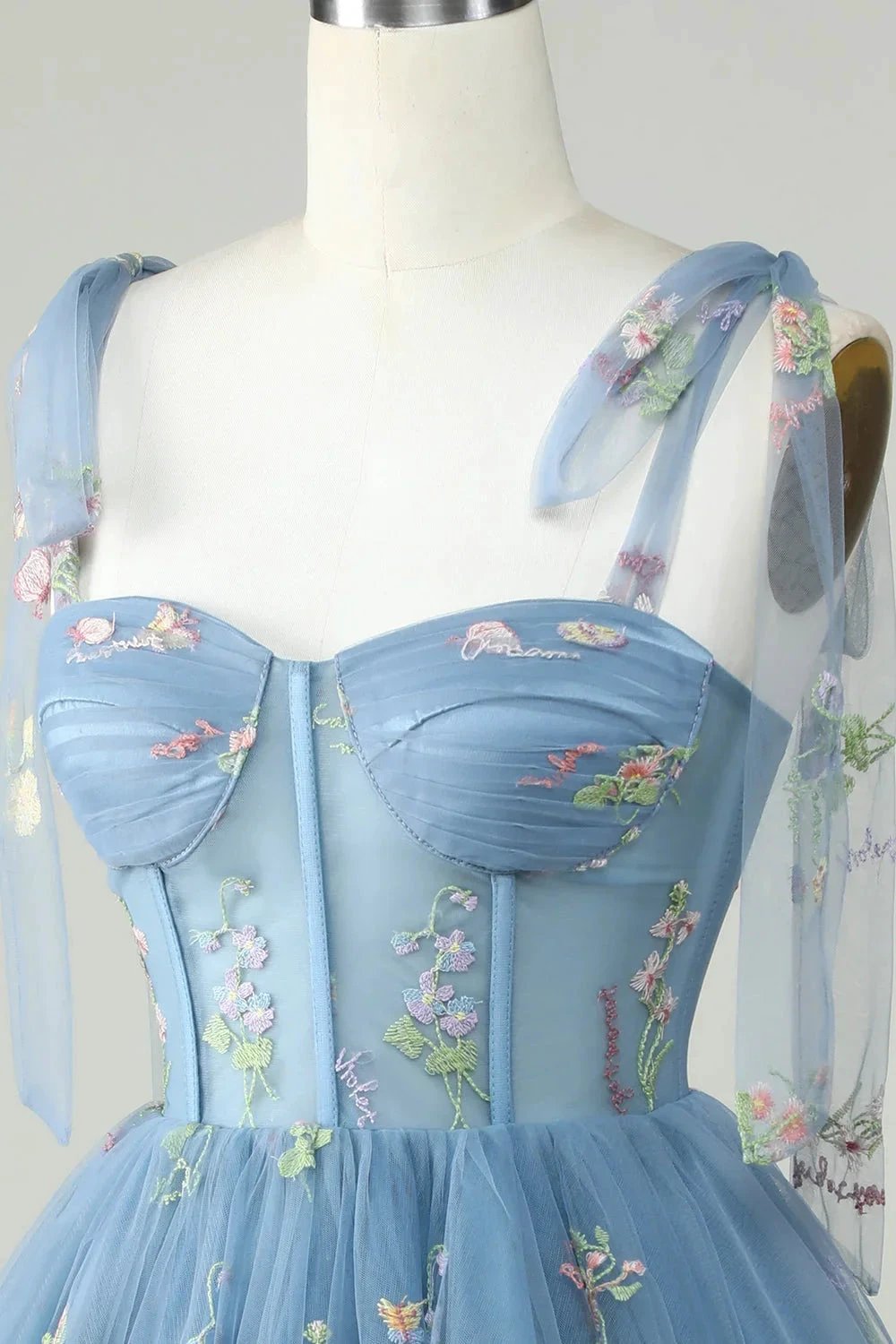 Cute Grey Blue A Line Spaghetti Straps Short Homecoming Dress with Appliques by WEDTREND
