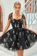 Cute Grey Blue A Line Spaghetti Straps Short Homecoming Dress with Appliques by WEDTREND