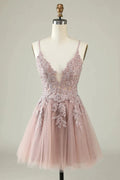 Blush A Line Spaghetti Straps Short Homecoming Dress with Appliques by WEDTREND