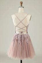 Blush A Line Spaghetti Straps Short Homecoming Dress with Appliques by WEDTREND