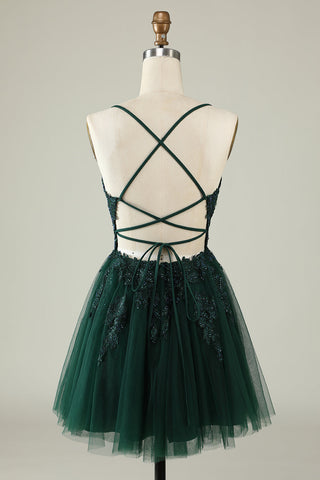 Blush A Line Spaghetti Straps Short Homecoming Dress with Appliques