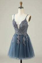 Blush A Line Spaghetti Straps Short Homecoming Dress with Appliques by WEDTREND