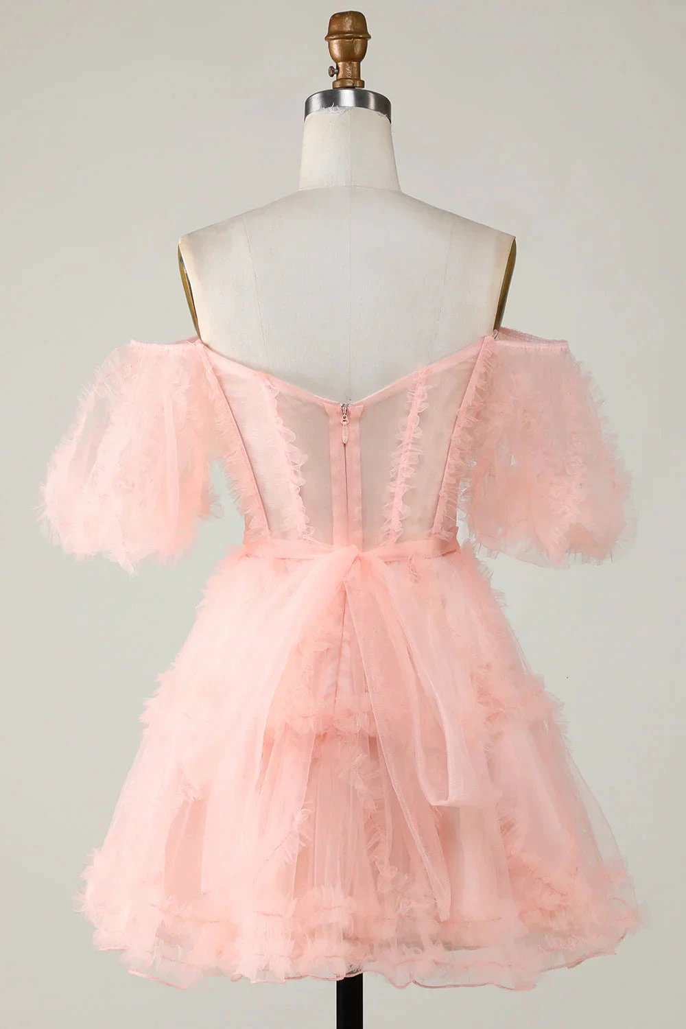 Cute Blush A line Tulle Off The Shoulder Short Homecoming Dress by WEDTREND