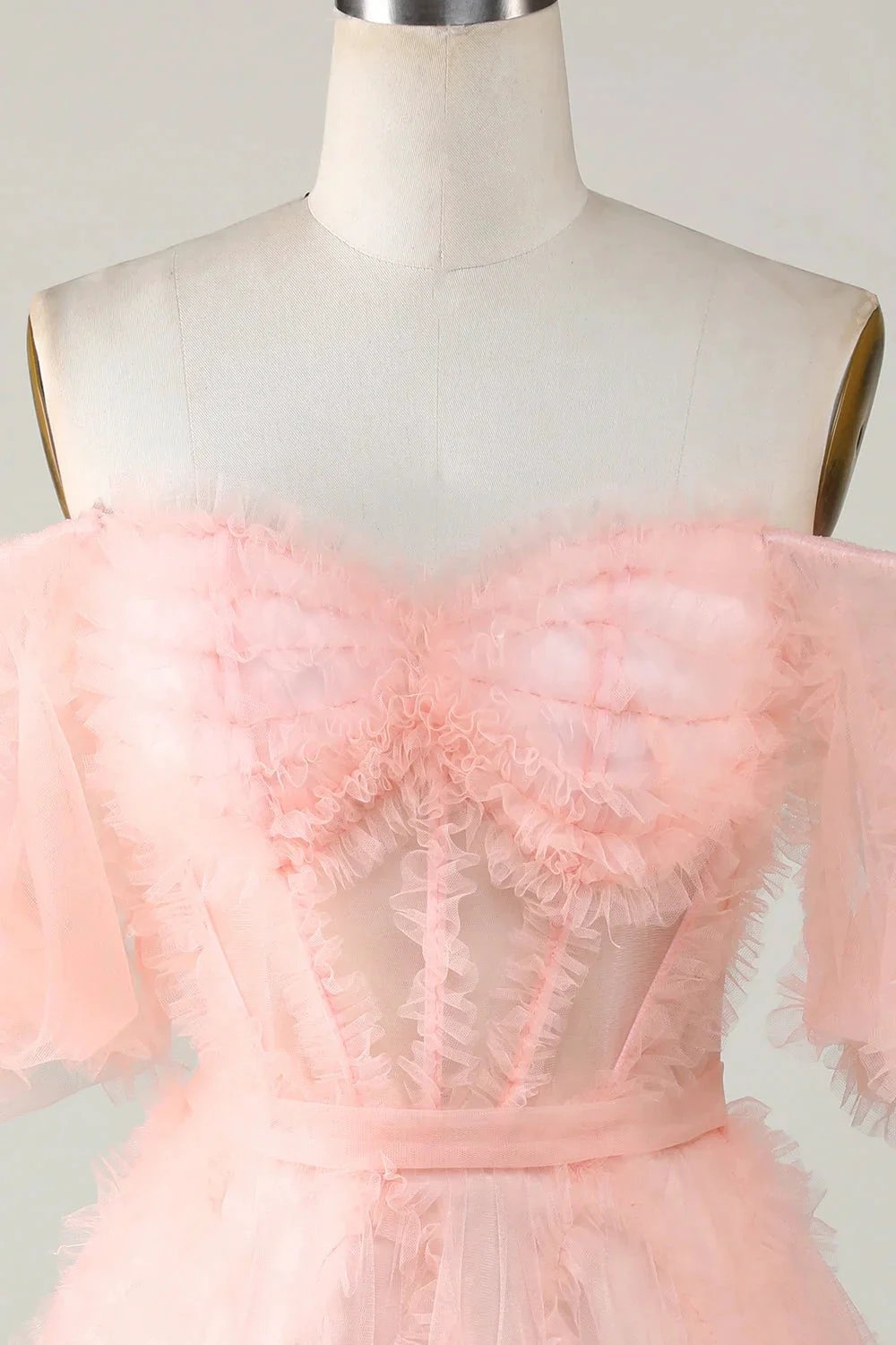 Cute Blush A line Tulle Off The Shoulder Short Homecoming Dress by WEDTREND