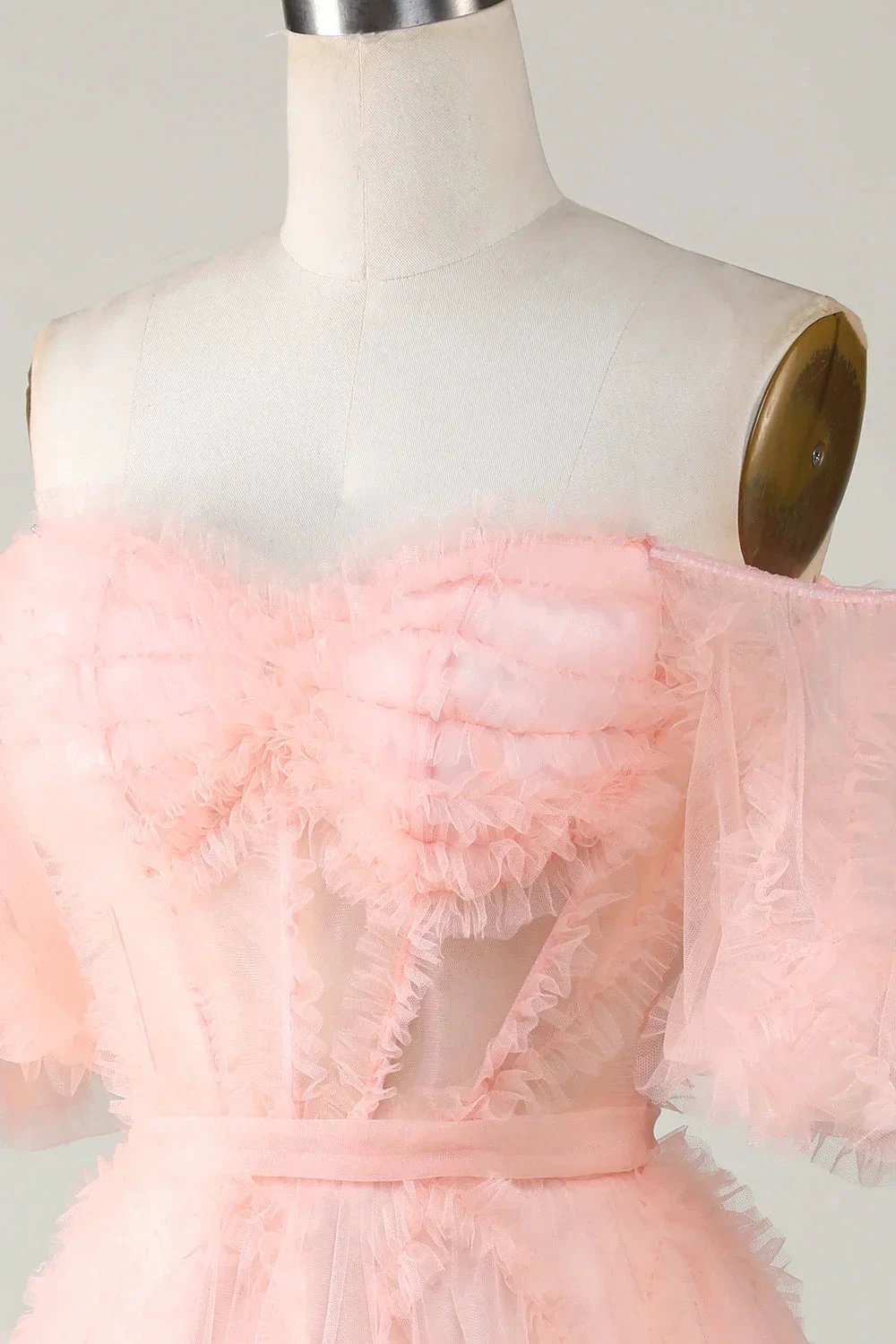 Cute Blush A line Tulle Off The Shoulder Short Homecoming Dress by WEDTREND
