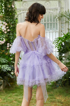 Cute Blush A line Tulle Off The Shoulder Short Homecoming Dress by WEDTREND