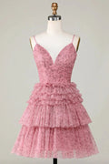 Blush Cute A Line Spaghetti Straps Short Homecoming Dress with Ruffles by WEDTREND