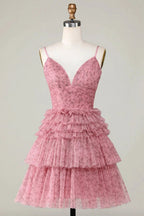 Blush Cute A Line Spaghetti Straps Short Homecoming Dress with Ruffles by WEDTREND