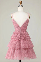 Blush Cute A Line Spaghetti Straps Short Homecoming Dress with Ruffles by WEDTREND